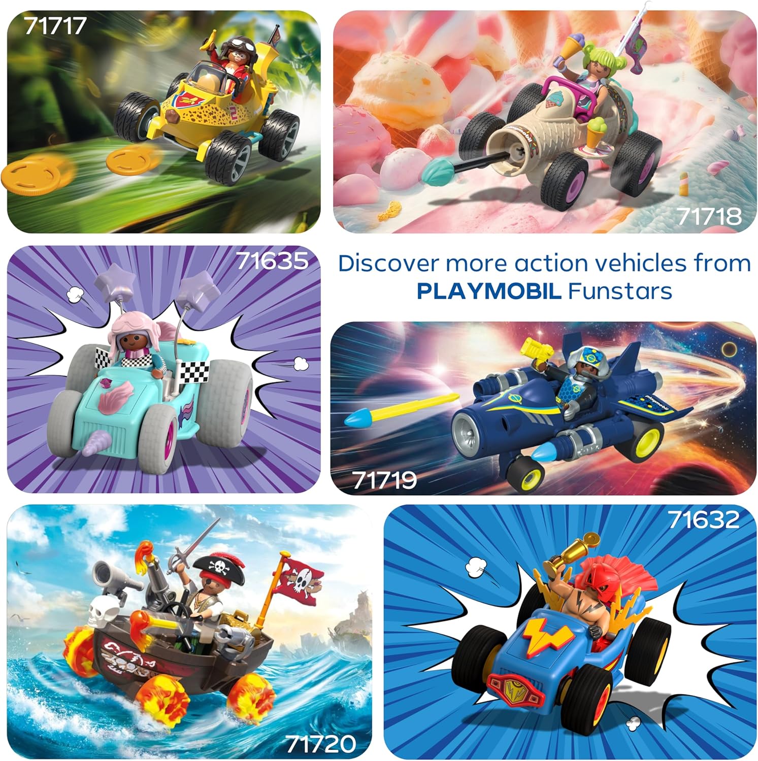 Playmobil | Fun Stars | Racing ice cream cone | Toy from 4 years | Gift for children | Toy car | With pull-back motor & shooting function | 71717
