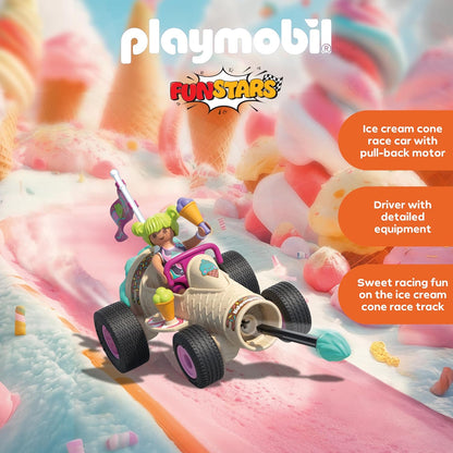 Playmobil | Fun Stars | Racing ice cream cone | Toy from 4 years | Gift for children | Toy car | With pull-back motor & shooting function | 71717