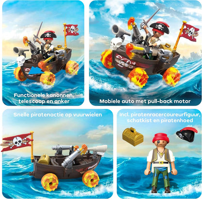 PLAYMOBIL Fun Stars 71720 Piratenboot, speelgoed vanaf 4 jaar, cadeau voor kinderen, speelgoedauto, met terugtrekmotor en schietfunctie