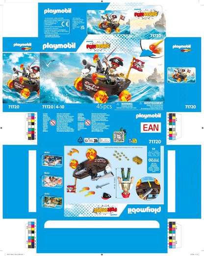 PLAYMOBIL Fun Stars 71720 Piratenboot, speelgoed vanaf 4 jaar, cadeau voor kinderen, speelgoedauto, met terugtrekmotor en schietfunctie
