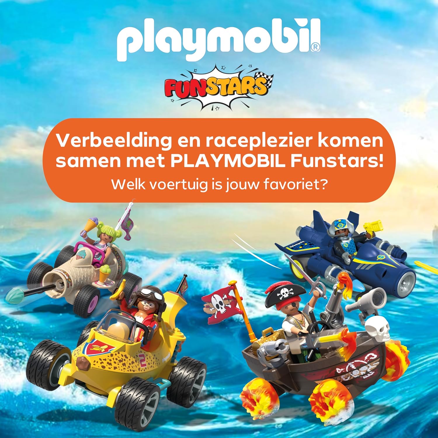 PLAYMOBIL Fun Stars 71720 Piratenboot, speelgoed vanaf 4 jaar, cadeau voor kinderen, speelgoedauto, met terugtrekmotor en schietfunctie