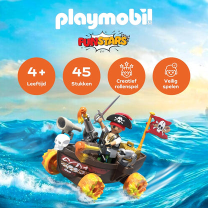 PLAYMOBIL Fun Stars 71720 Piratenboot, speelgoed vanaf 4 jaar, cadeau voor kinderen, speelgoedauto, met terugtrekmotor en schietfunctie
