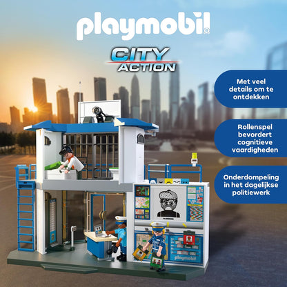 PLAYMOBIL Politiestation met investigatieruimte, speelset met figuren, politiebureau met verhoorkamer