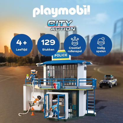 PLAYMOBIL Politiestation met investigatieruimte, speelset met figuren, politiebureau met verhoorkamer