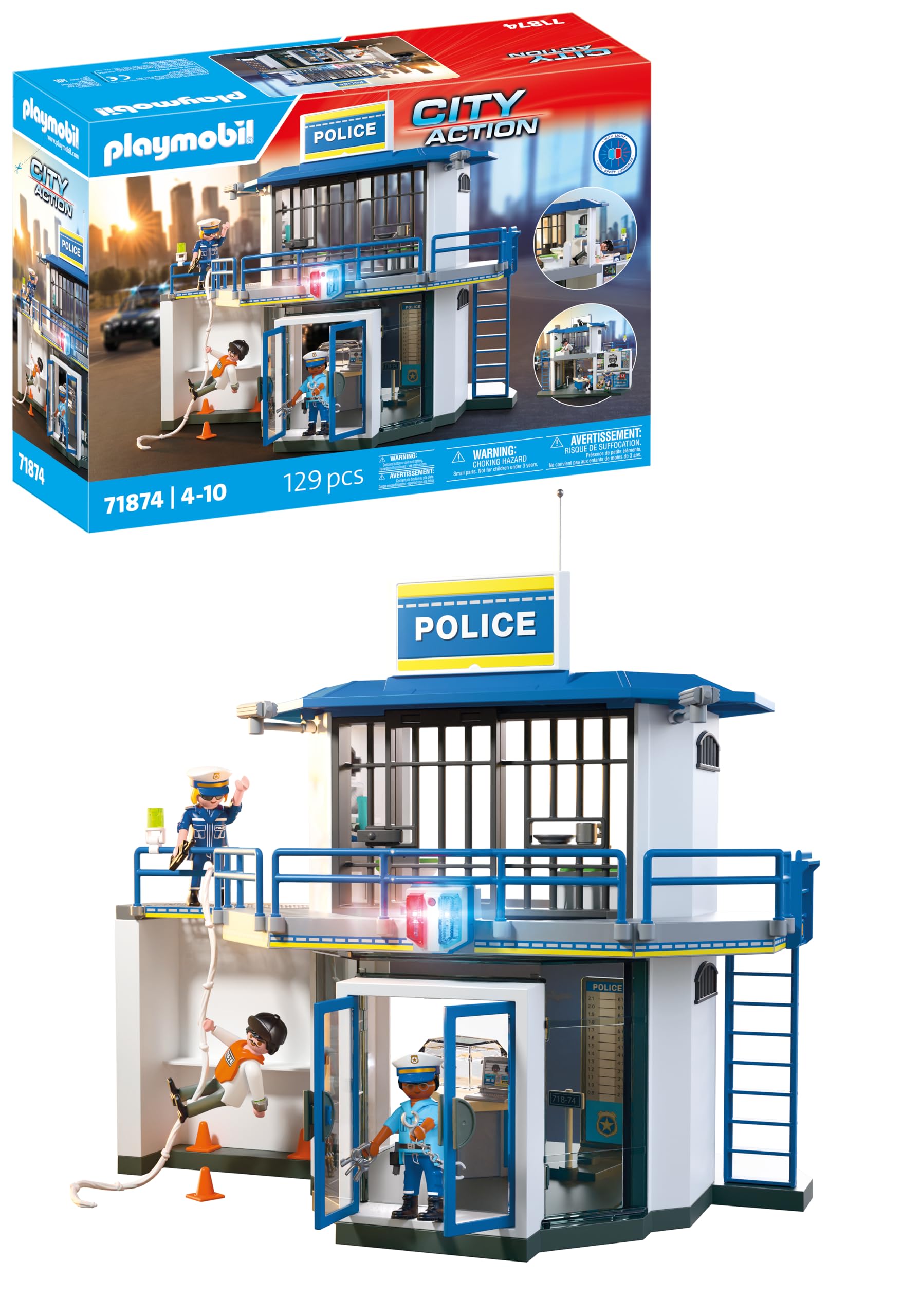 PLAYMOBIL Politiestation met investigatieruimte, speelset met figuren, politiebureau met verhoorkamer