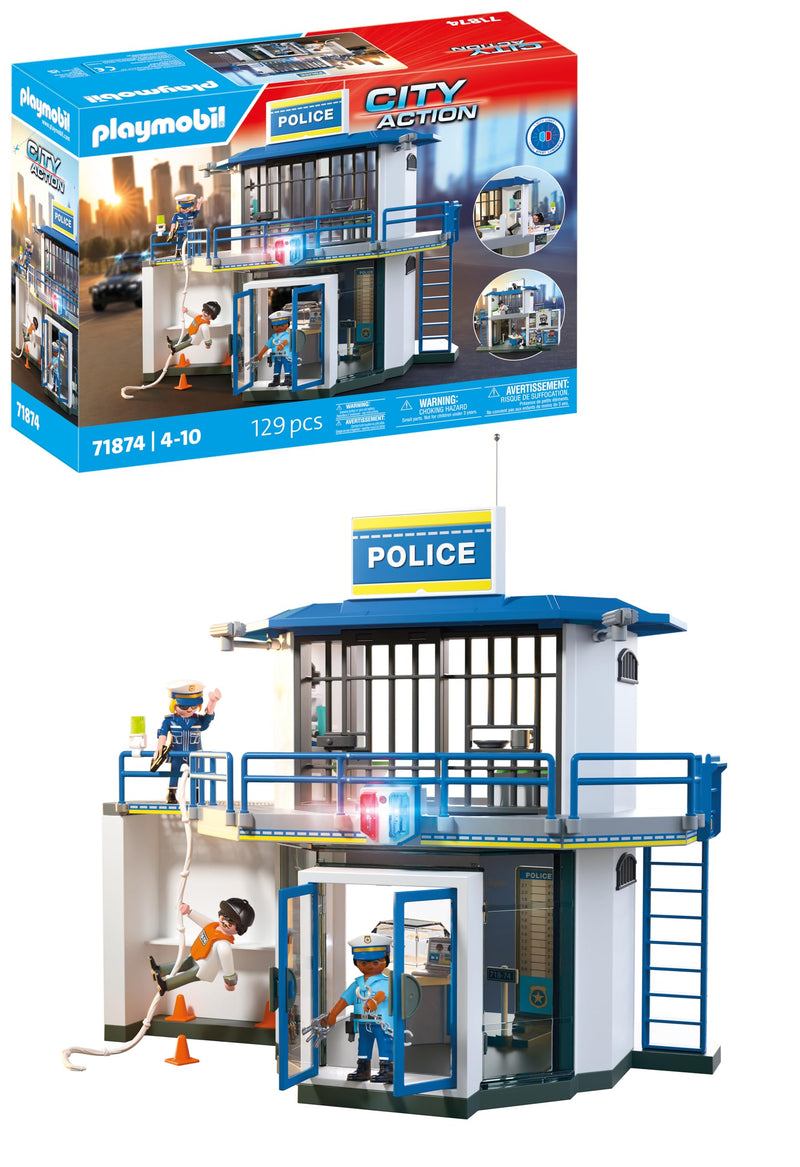 PLAYMOBIL Politiestation met investigatieruimte, speelset met figuren, politiebureau met verhoorkamer