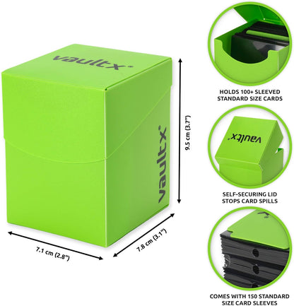 Vault X Trading Card Deck Box and 150 Black Card Sleeves, fits 100+ Sleeved Cards, Large Standard, Card Holder Storage Box, for MTG Commander Game, TCG (Green)