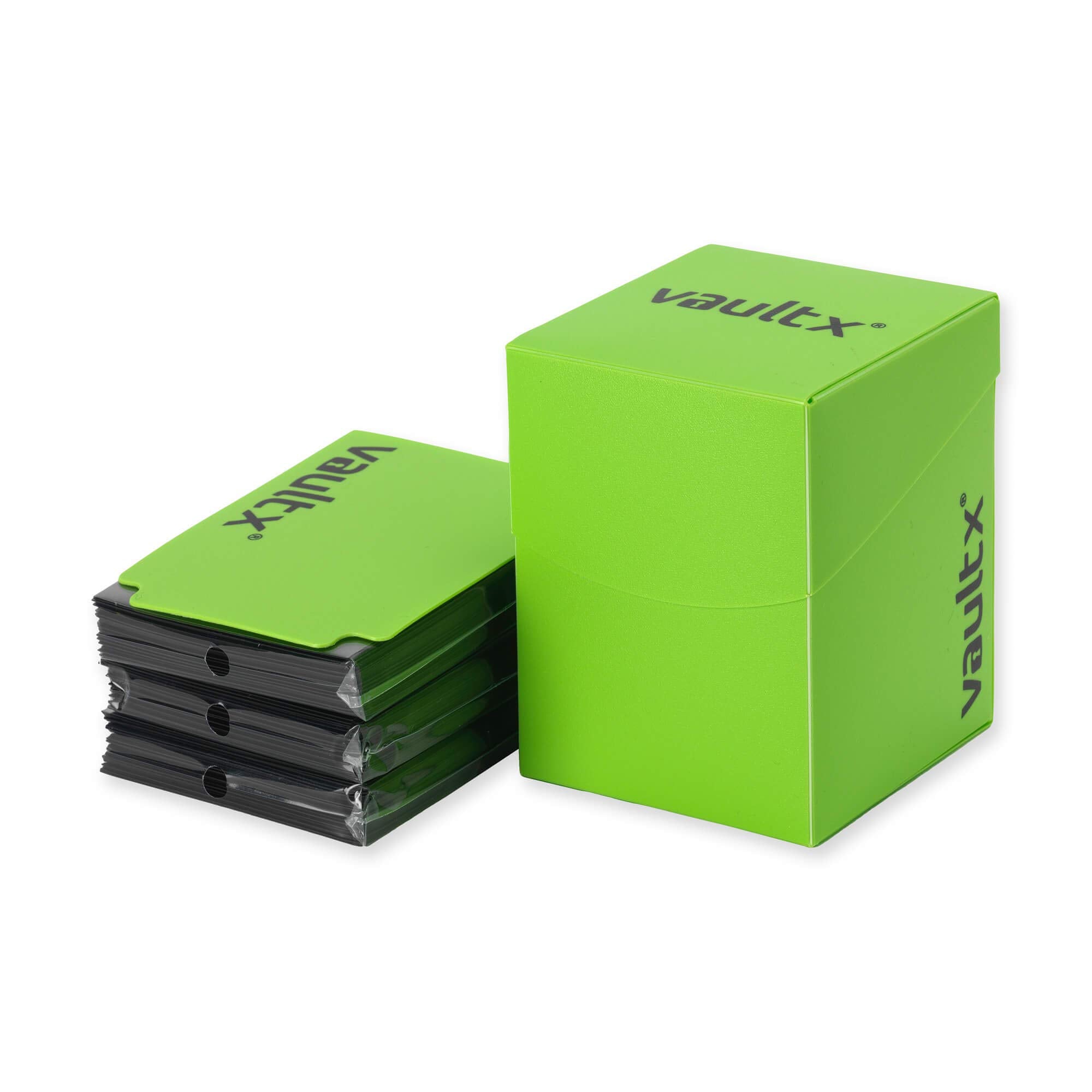 Vault X Trading Card Deck Box and 150 Black Card Sleeves, fits 100+ Sleeved Cards, Large Standard, Card Holder Storage Box, for MTG Commander Game, TCG (Green)
