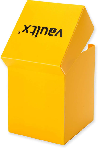 Vault X Trading Card Deck Box and 150 Black Card Sleeves, fits 100+ Sleeved Cards, Large Standard, Card Holder Storage Box, for MTG Commander Game, TCG (Yellow)
