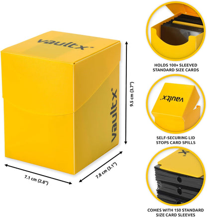 Vault X Trading Card Deck Box and 150 Black Card Sleeves, fits 100+ Sleeved Cards, Large Standard, Card Holder Storage Box, for MTG Commander Game, TCG (Yellow)