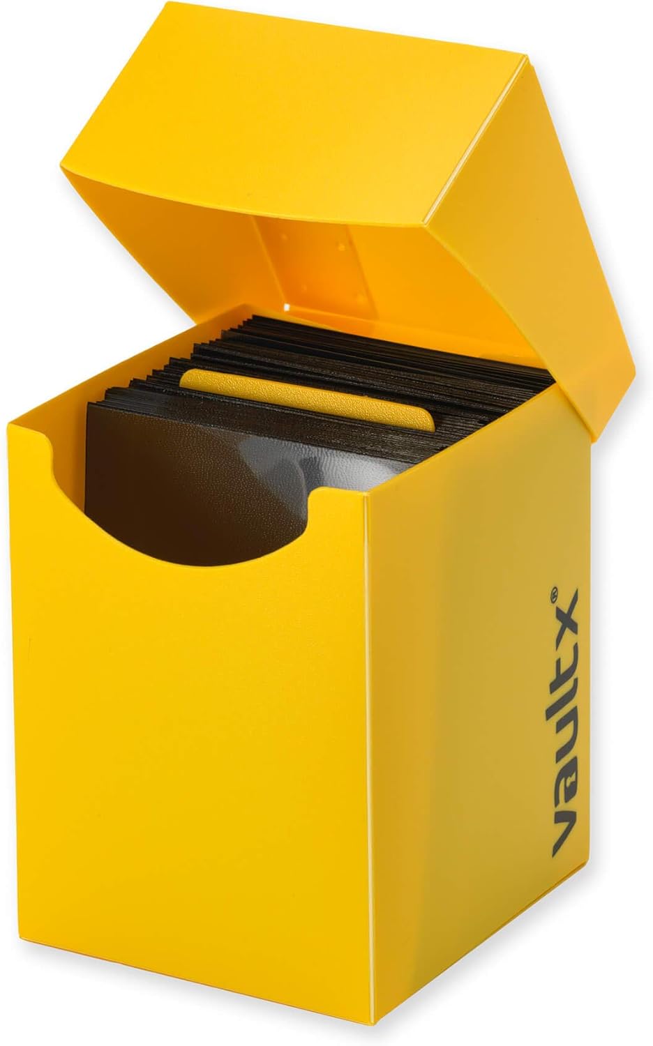Vault X Trading Card Deck Box and 150 Black Card Sleeves, fits 100+ Sleeved Cards, Large Standard, Card Holder Storage Box, for MTG Commander Game, TCG (Yellow)