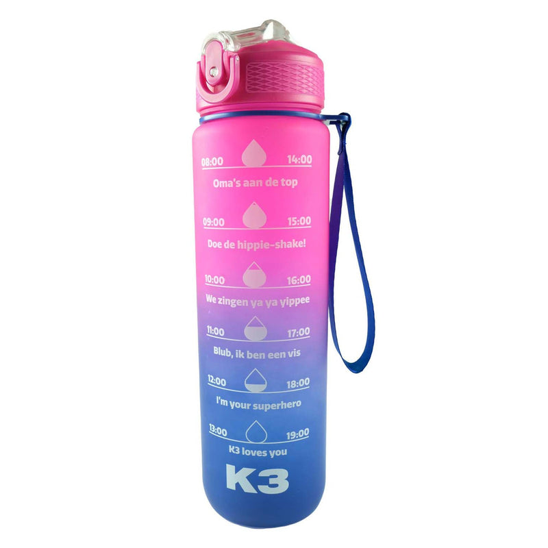 Studio 100 drinking bottle K3 motivational water bottle 1 liter pink purple