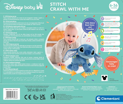 Clementoni Disney Baby Baby Stitch Gattona con Me, Topolino Peluche per Imparare a Gattonare, Gioco Prima Infanzia Bambini 6-36 Mesi, Insegna Numeri e Versi degli Animali, Lingua Italiana, 17537