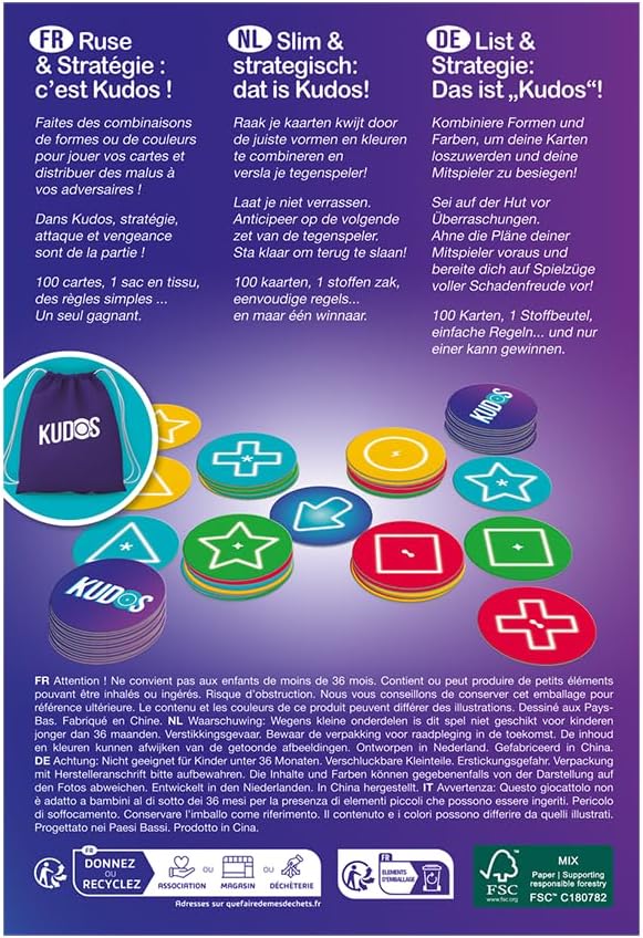 Kudos, kaartspel, card game, vanaf 8 jaar, snel en dynamisch spel, 3 tot 6 spelers