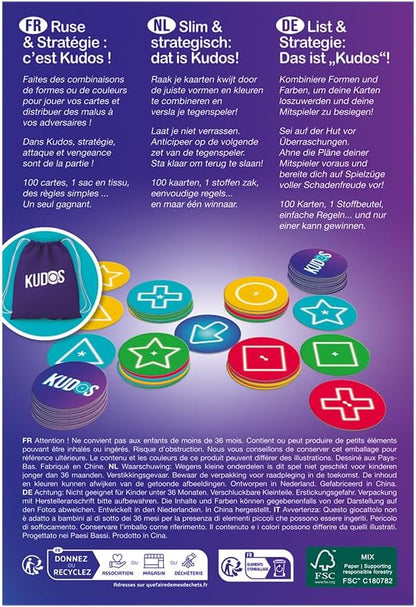 Kudos, kaartspel, card game, vanaf 8 jaar, snel en dynamisch spel, 3 tot 6 spelers