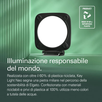 Elgato Key Light Neo con Supporto Monitor Nero - Illuminazione Professionale per Videochiamate e Streaming - Controllo onboard o Wi-Fi - USB - portatile | PC | Mac