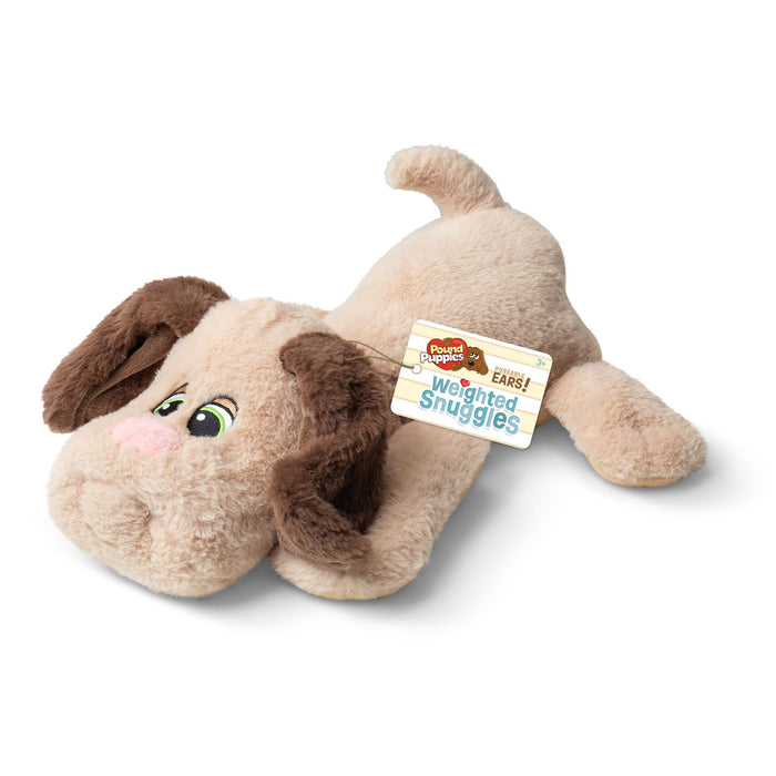 Basic Fun Pound Puppies Weighted Snuggles Plush – Tan with Brown Ears – Soft Huggable Comfort Toy with Classic Style – For Ages 3+