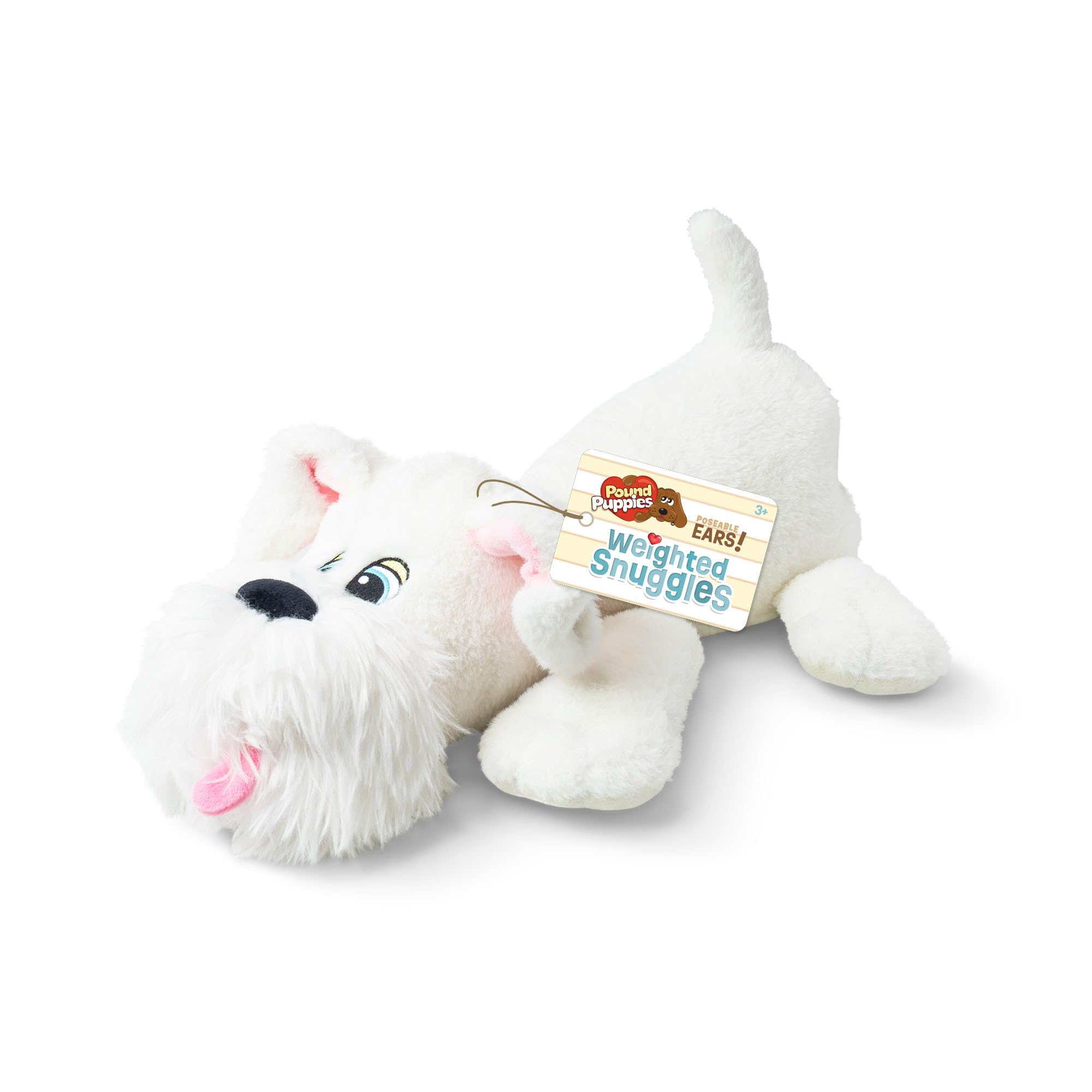 Basic Fun Pound Puppies Weighted Snuggles Plush – White with Fluffy Beard – Calming Comfort Toy with Soft Weighted Body – Classic Huggable Style for Kids & Fans