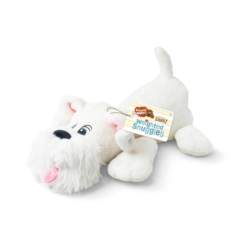Basic Fun Pound Puppies Weighted Snuggles Plush – White with Fluffy Beard – Calming Comfort Toy with Soft Weighted Body – Classic Huggable Style for Kids & Fans