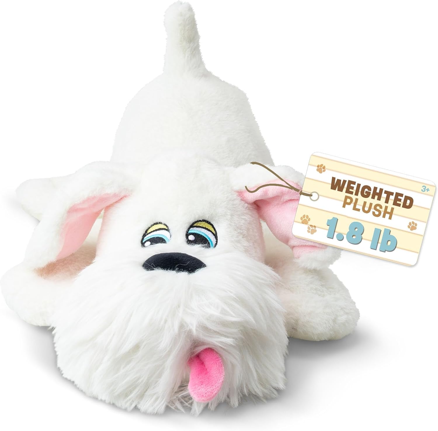 Basic Fun Pound Puppies Weighted Snuggles Plush – White with Fluffy Beard – Calming Comfort Toy with Soft Weighted Body – Classic Huggable Style for Kids & Fans