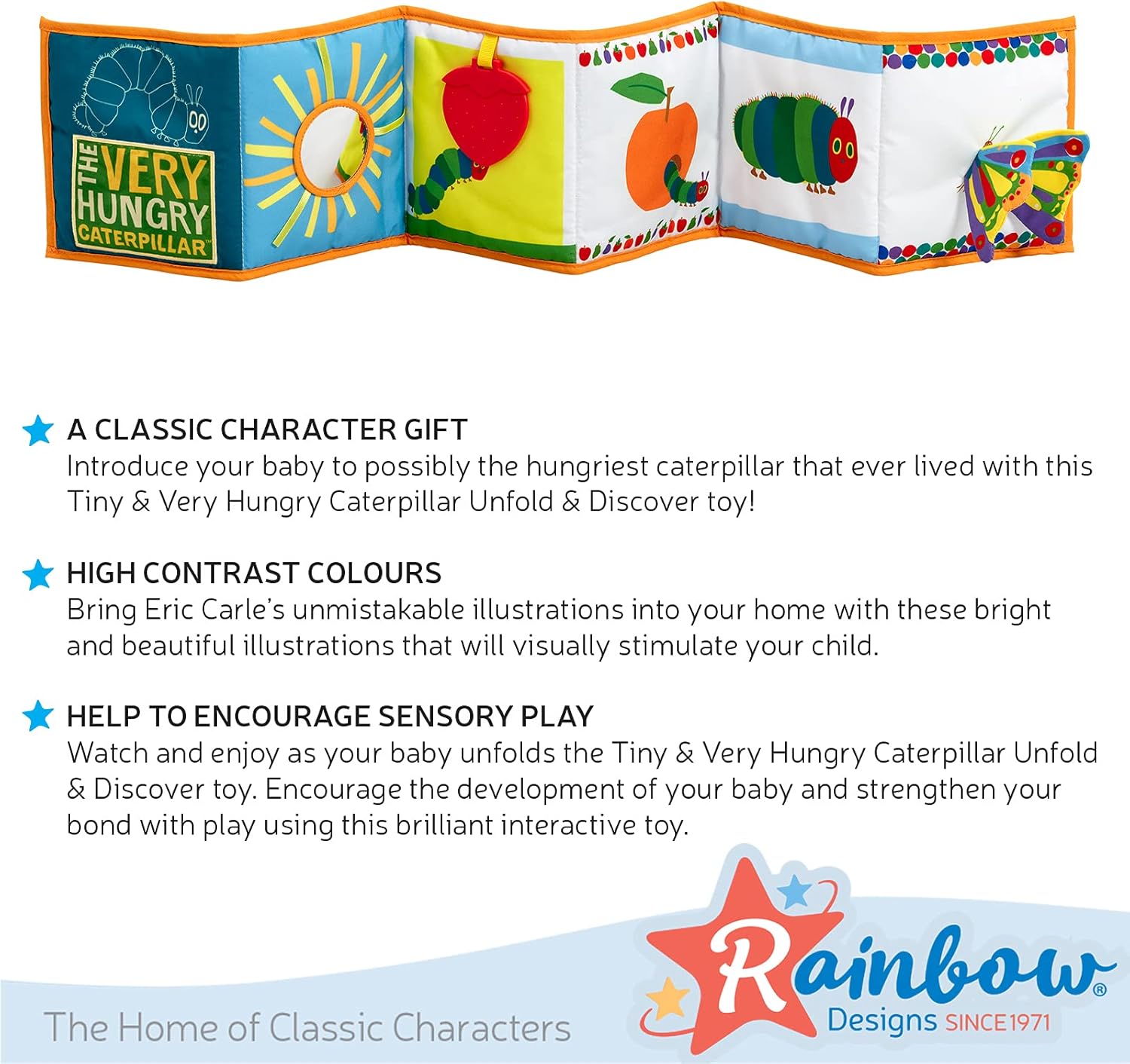 Rainbow Designs Tiny and Very Hungry Caterpillar Unfold & Discover Soft Toy - Soft Cloth Books for Babies