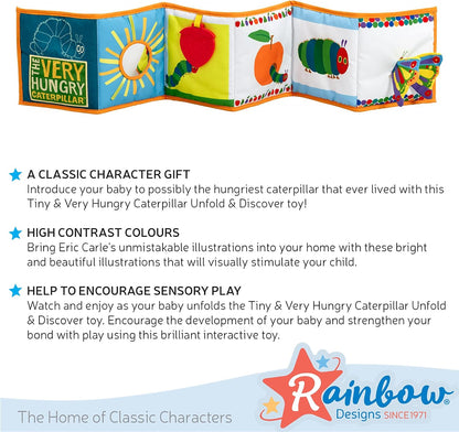 Rainbow Designs Tiny and Very Hungry Caterpillar Unfold & Discover Soft Toy - Soft Cloth Books for Babies