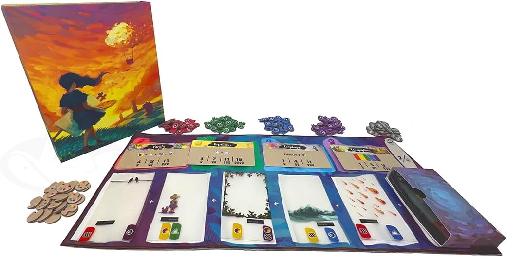 Road to Infamy Games Canvas Deluxe Edition Game: Wooden Classic Board Game, 168+ Years, 100 Wooden Ribbon Marks, 20 Wooden Inspiration Tokens, 8 Bonus Award Cards