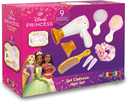 Smoby - Disney Princesses - Hair Set - Hairdressing Set - Imitation Toy - 9 Accessories - Light and Sound Functions - From 3 Years Old