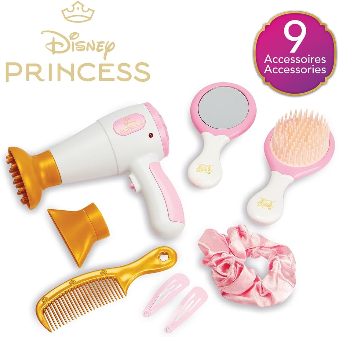 Smoby - Disney Princesses - Hair Set - Hairdressing Set - Imitation Toy - 9 Accessories - Light and Sound Functions - From 3 Years Old