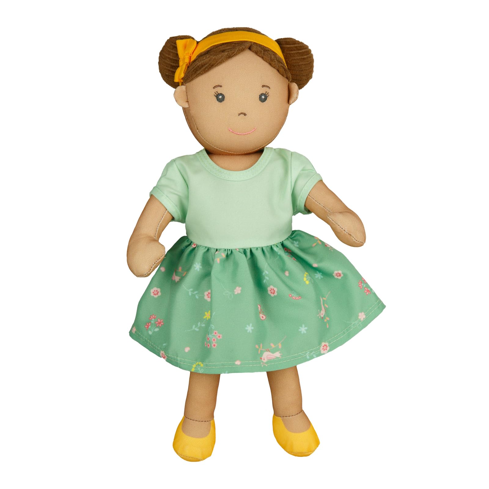 Heless 57 - Lappenpop Livi met groene jurk om aan en uit te trekken, ca. 32 cm grote zachte pop om te knuffelen, spelen en lief te hebben