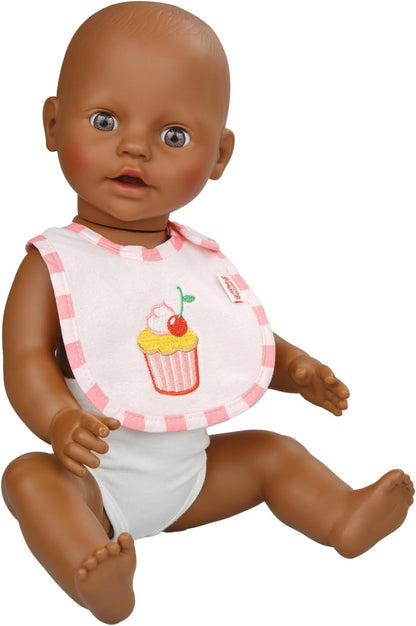 Heless 255 - Poppenaccessoire slabbetje "Emily's Cupcake", in roze en met borduursel, geschikt voor poppen en knuffels van alle maten