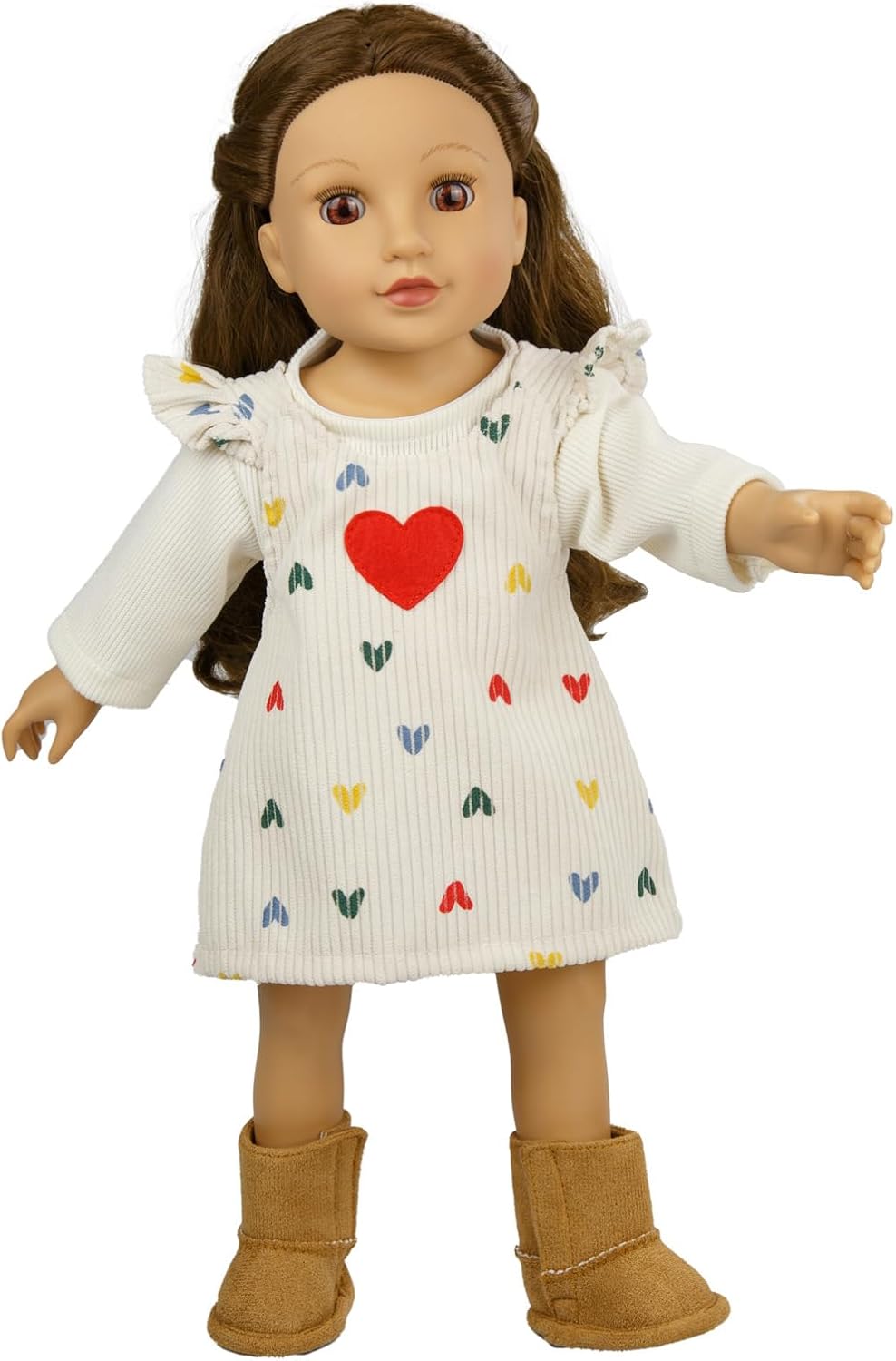 Heless 1530 - Poppenkleertjes ''Heart Confetti'', 2-delige set met ribfluwelen jurk en T-shirt, voor poppen en knuffels maat 28-35 cm