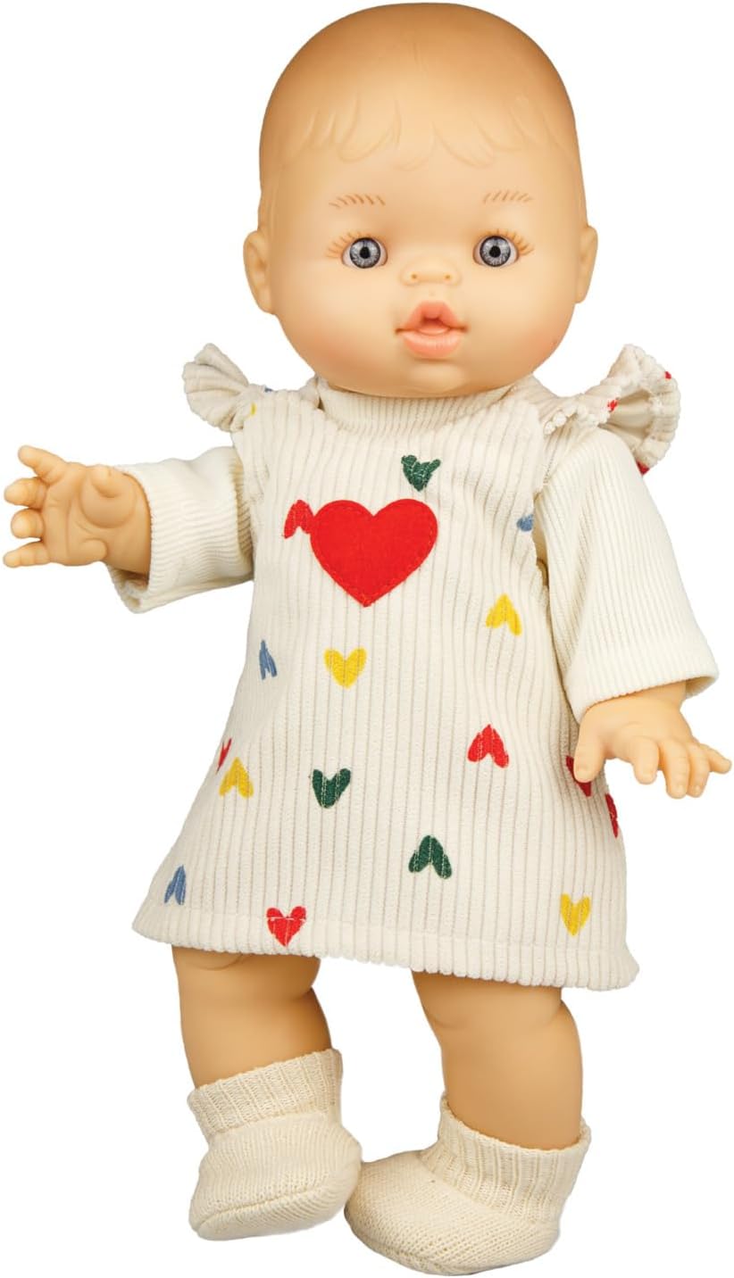 Heless 1530 - Poppenkleertjes ''Heart Confetti'', 2-delige set met ribfluwelen jurk en T-shirt, voor poppen en knuffels maat 28-35 cm