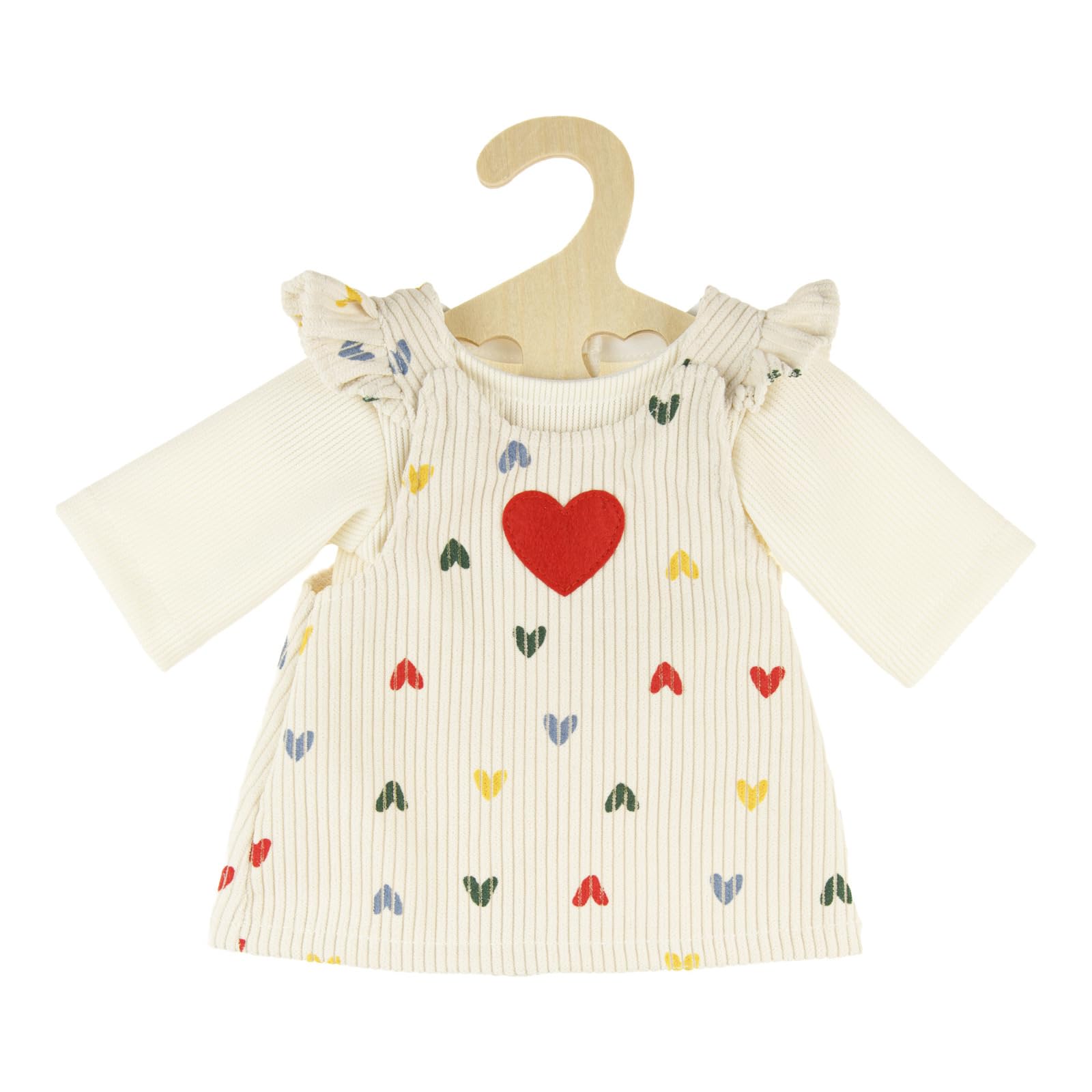 Heless 1530 - Poppenkleertjes ''Heart Confetti'', 2-delige set met ribfluwelen jurk en T-shirt, voor poppen en knuffels maat 28-35 cm
