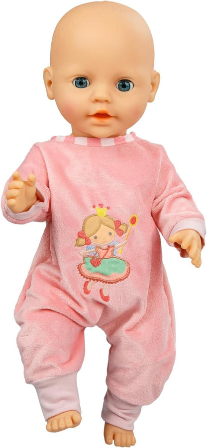 Heless 1581 - Poppenromper "Prinses Emily", in roze, met prinsessenborduursel, voor poppen en knuffels maat 28-35 cm