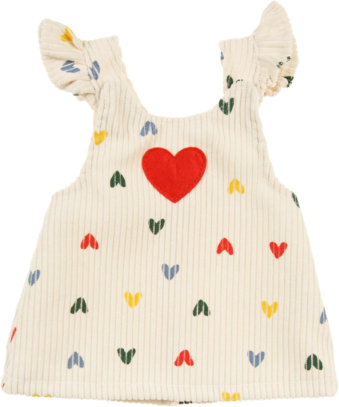 Heless 2530 - Poppenkleertjes ''Hart Confetti'', 2-delige set met ribfluwelen jurk en T-shirt, voor poppen en knuffels maat 35-45 cm