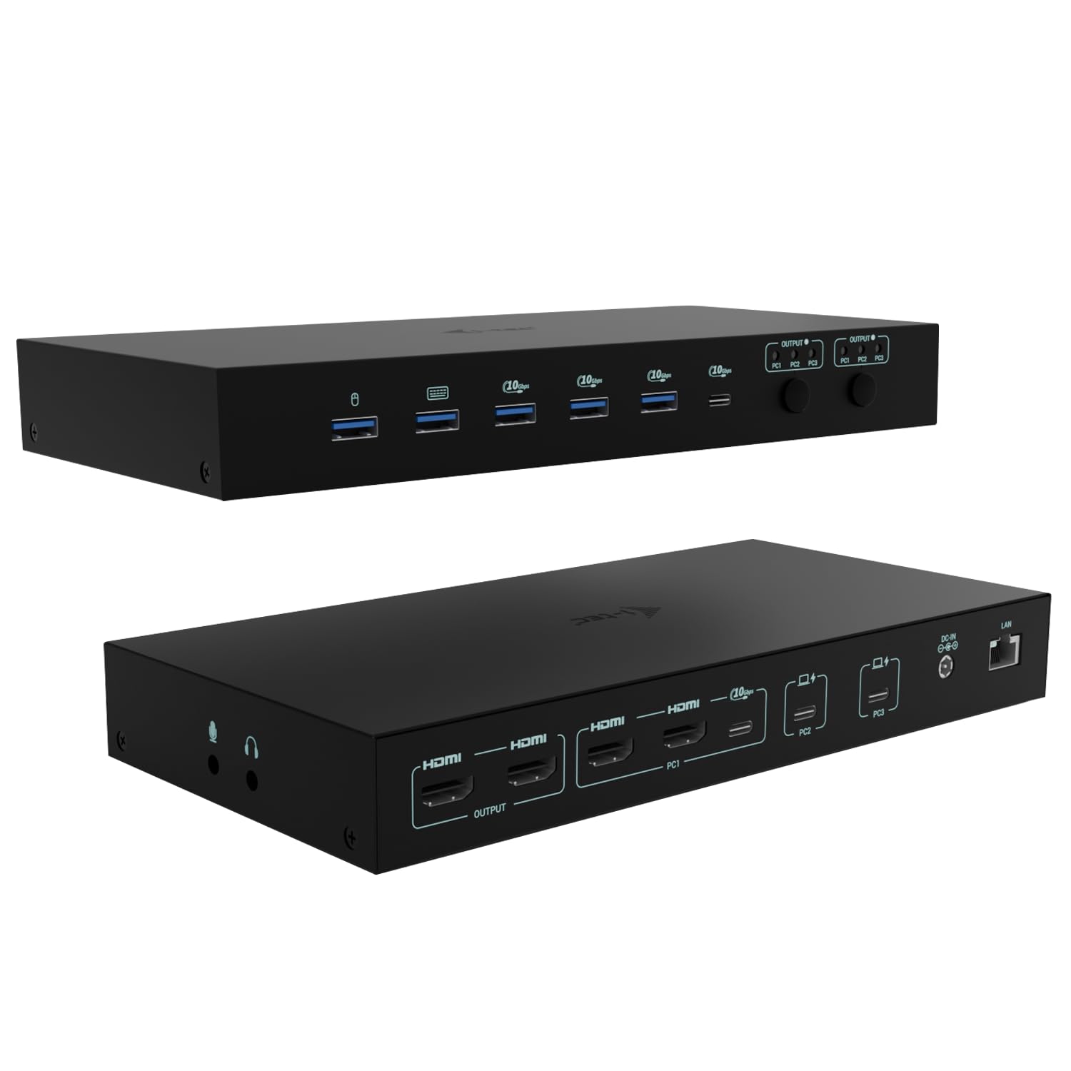 i-tec USB-C KVM Dock Pro per tre host, doppio video, con 2 x alimentazione max 92 W