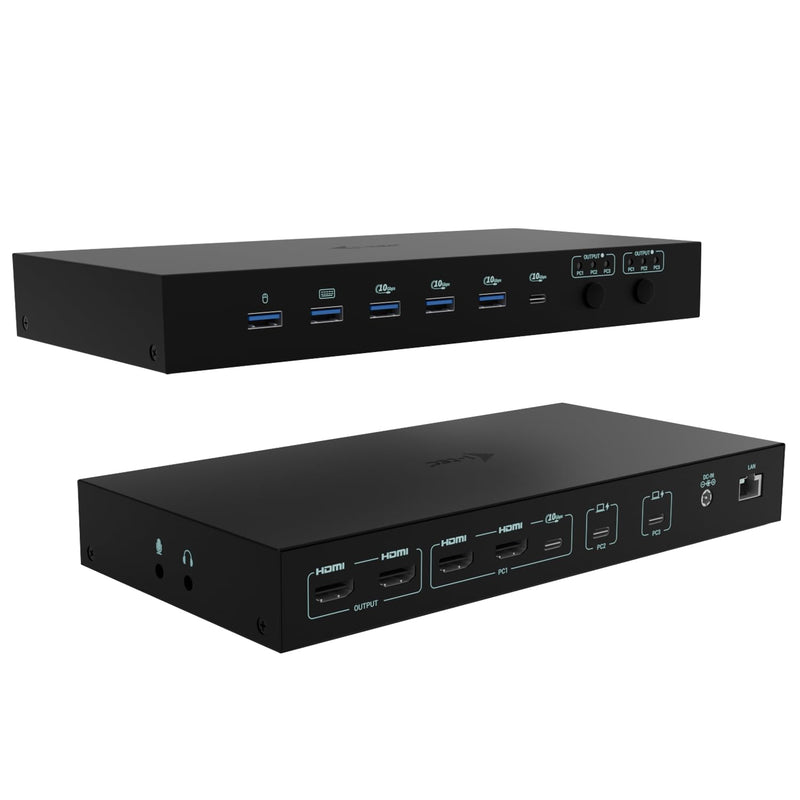 i-tec USB-C KVM Dock Pro per tre host, doppio video, con 2 x alimentazione max 92 W