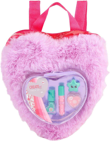 makeup set toy in fluffy backpack purple for kids
