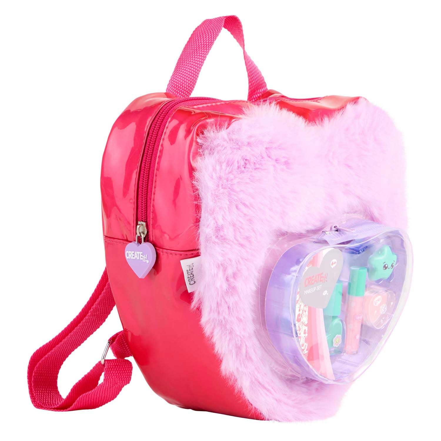 makeup set toy in fluffy backpack purple for kids