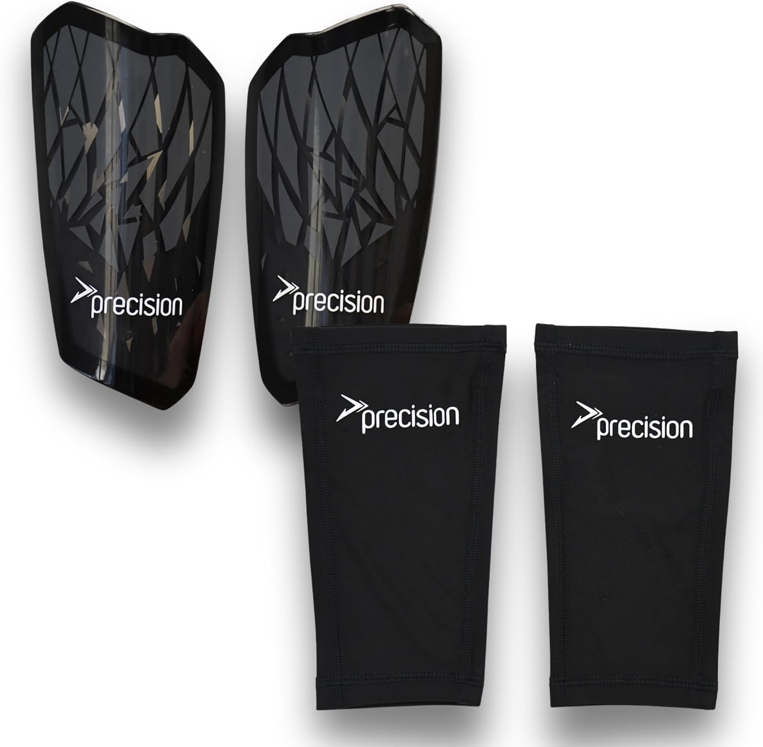 Precision Pro Fusion Flex Shin Guards, Lightweight Football Protection with TPU Shell, EVA Foam Cushioning, Elasticated Sleeves Pads, Black