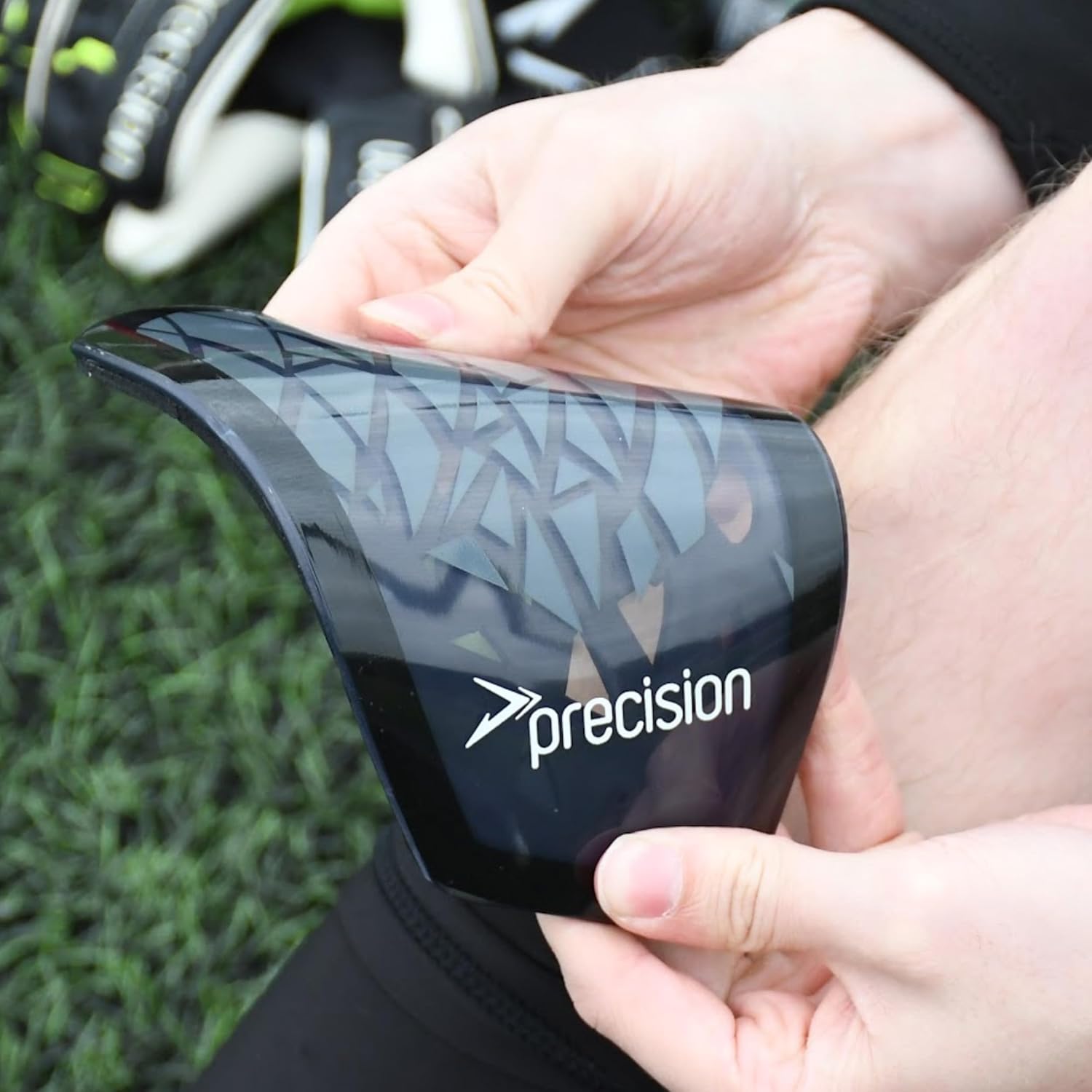 Precision Pro Fusion Flex Shin Guards, Lightweight Football Protection with TPU Shell, EVA Foam Cushioning, Elasticated Sleeves Pads, Black