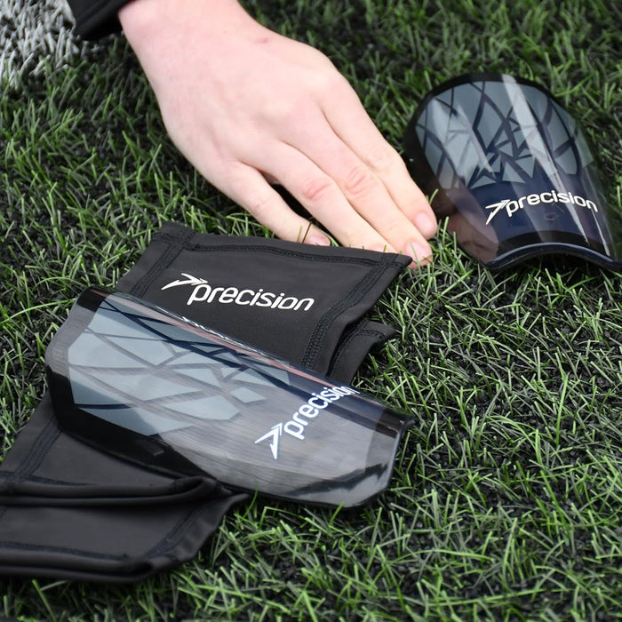 Precision Pro Fusion Flex Shin Guards, Lightweight Football Protection with TPU Shell, EVA Foam Cushioning, Elasticated Sleeves Pads, Black