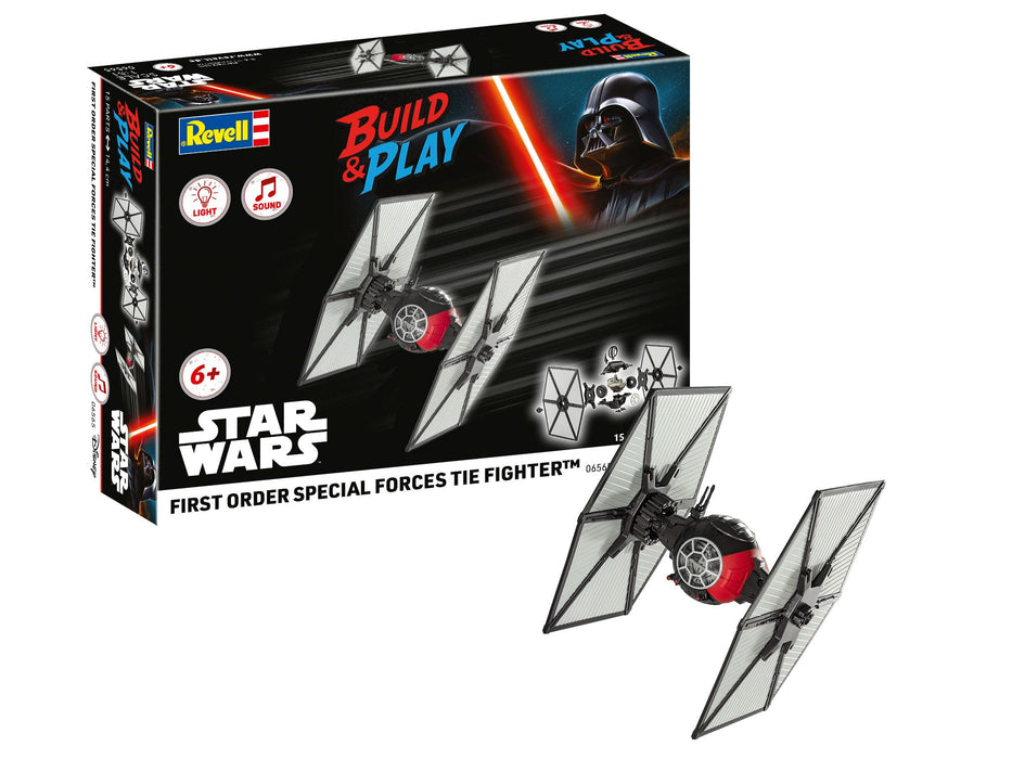 Revell 06565 Build & Play: Star Wars First Order Special Forces TIE Fighter - With Authentic Lights & Sounds - 1:51 Scale Unbuilt Pre-coloured Click-Together Toy - 18 Parts - From 6 Years+