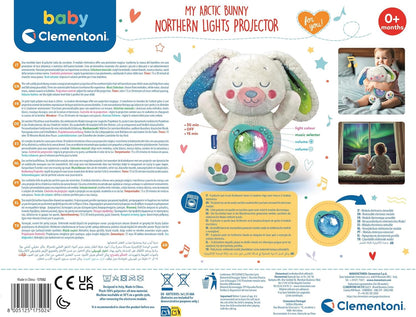 Clementoni Arctic Bunny Projector Plush | Soothing Night Light with Northern Lights, White Noise & Melodies | Removable Module | Machine-Washable Comfort Toy from Birth