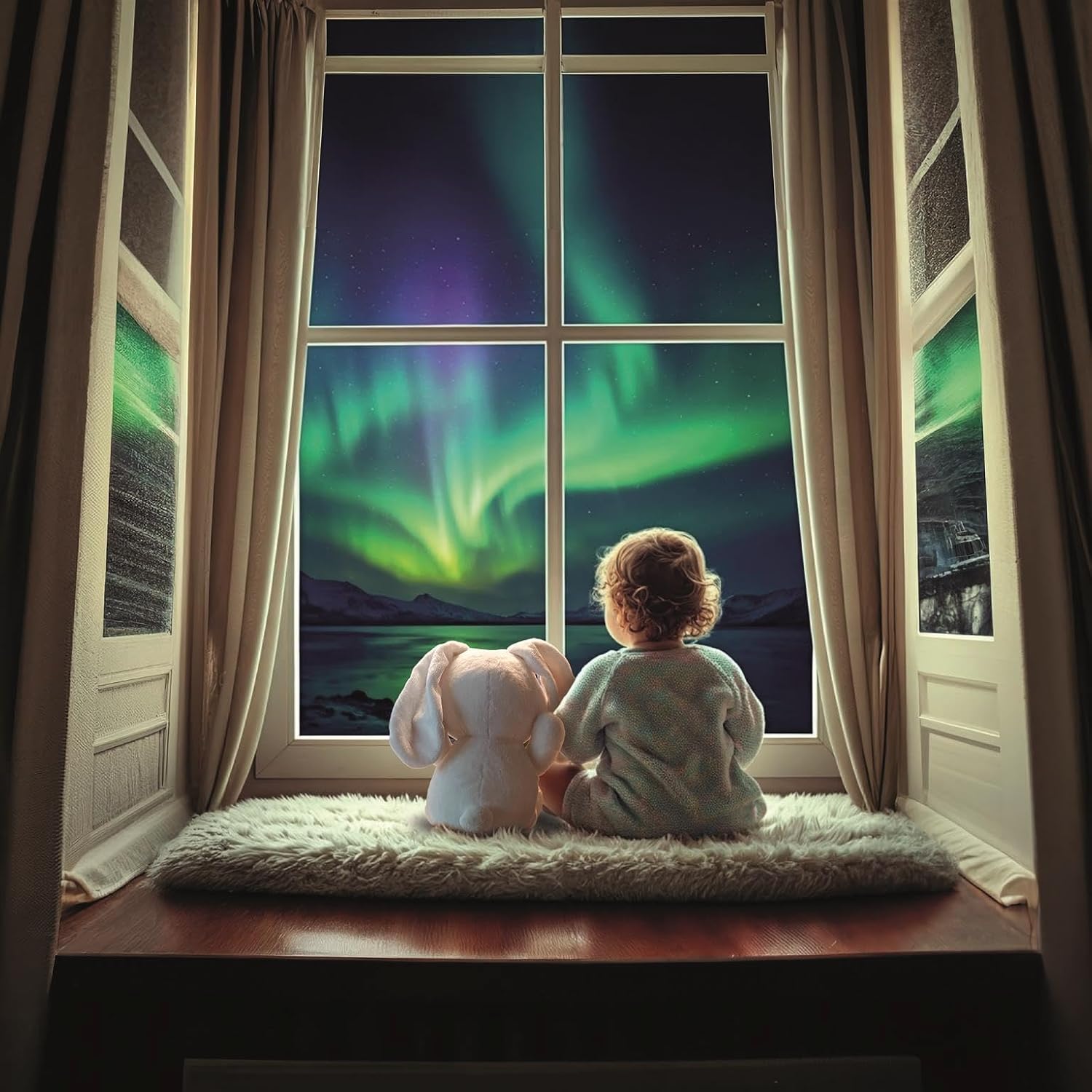 Clementoni Arctic Bunny Projector Plush | Soothing Night Light with Northern Lights, White Noise & Melodies | Removable Module | Machine-Washable Comfort Toy from Birth