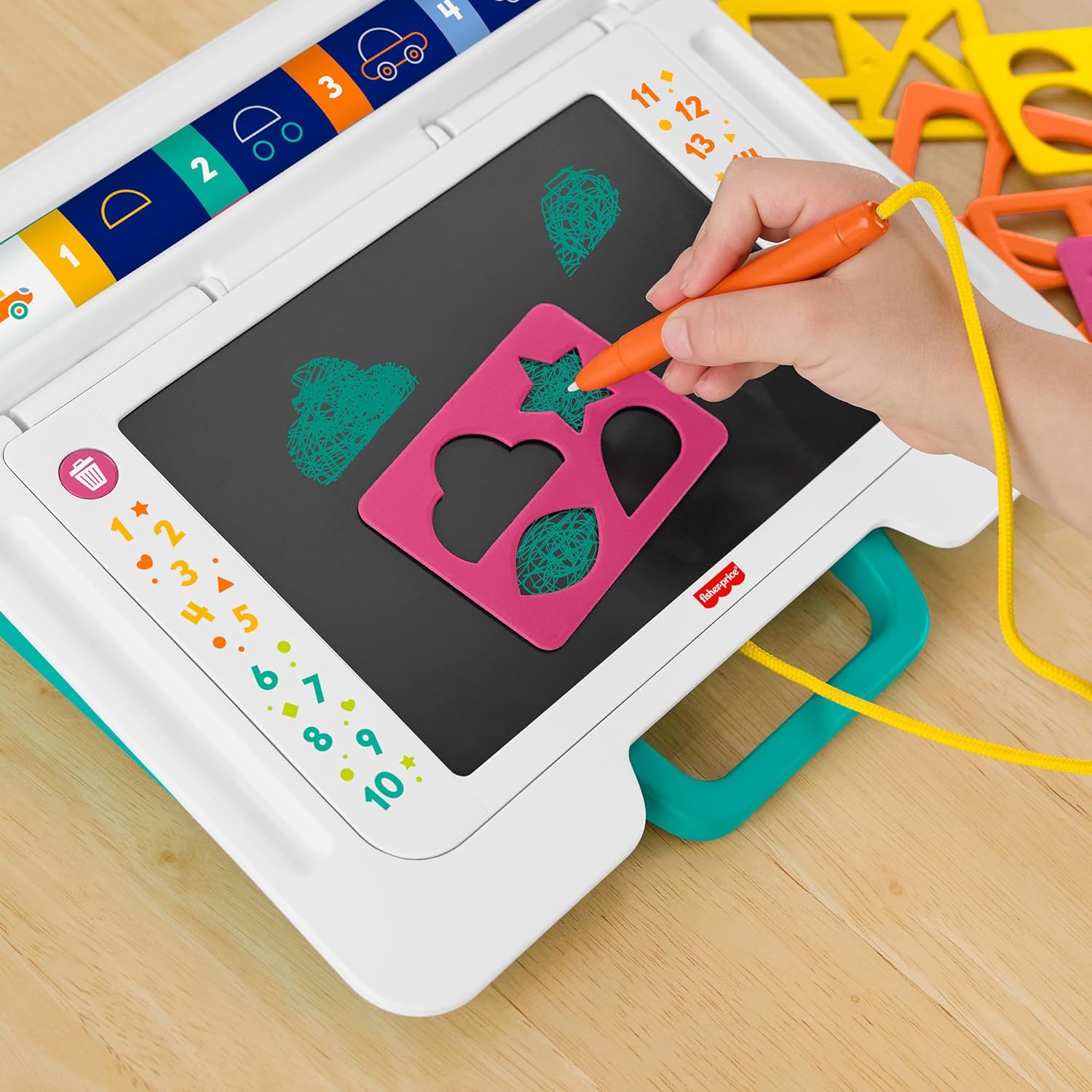 Fisher-Price Preschool Toy Learn & Doodle Desk Mess-Free Writing & Drawing Tablet with LCD Screen for Travel Creative Play Kids Ages 3+ Years, JDL70