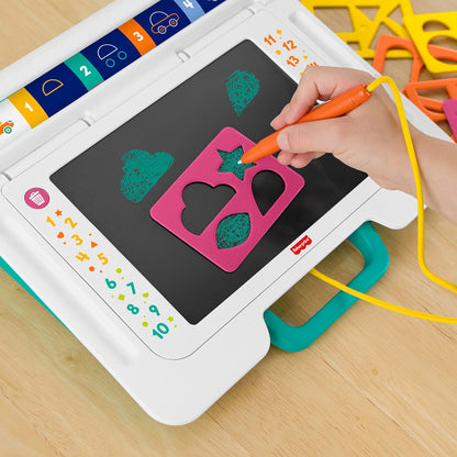 Fisher-Price Preschool Toy Learn & Doodle Desk Mess-Free Writing & Drawing Tablet with LCD Screen for Travel Creative Play Kids Ages 3+ Years, JDL70