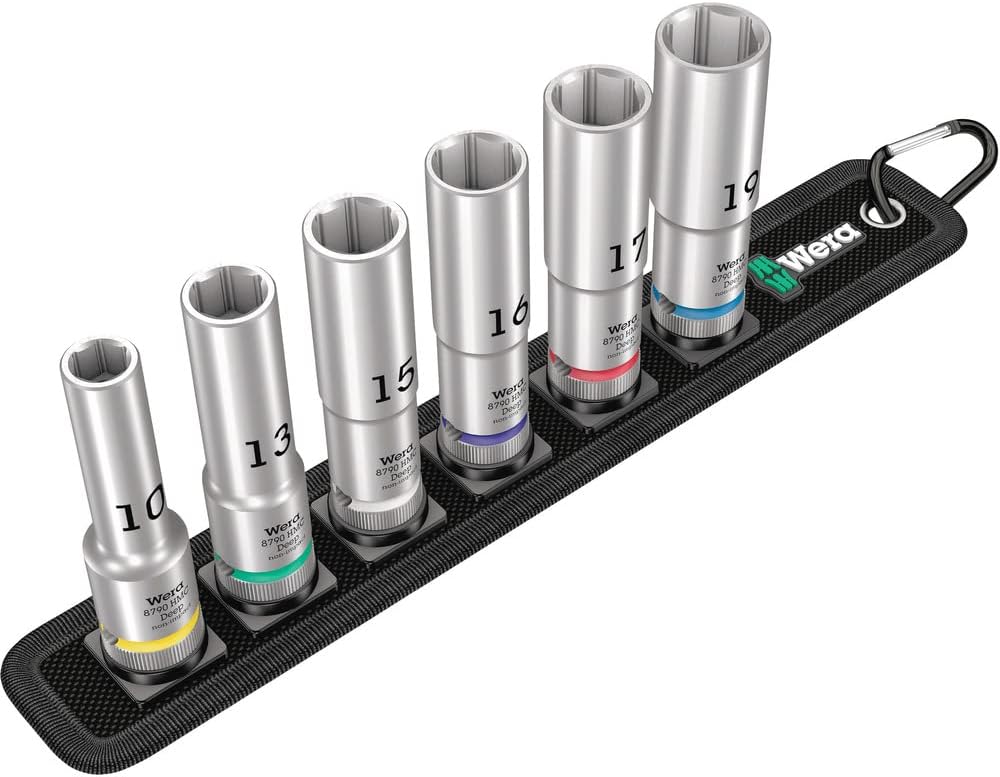 Wera 8100 SC 6 Zyklop Speed 1/2" Multifunction Ratchet & Socket Set, Metric, 28pc, 05004076001 & Belt C Deep 1 Socket Set of 6 Metric 1/2in Drive