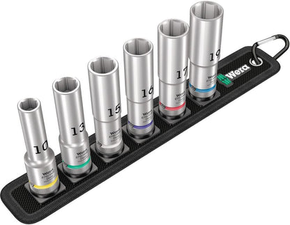 Wera 8100 SC 6 Zyklop Speed 1/2" Multifunction Ratchet & Socket Set, Metric, 28pc, 05004076001 & Belt C Deep 1 Socket Set of 6 Metric 1/2in Drive
